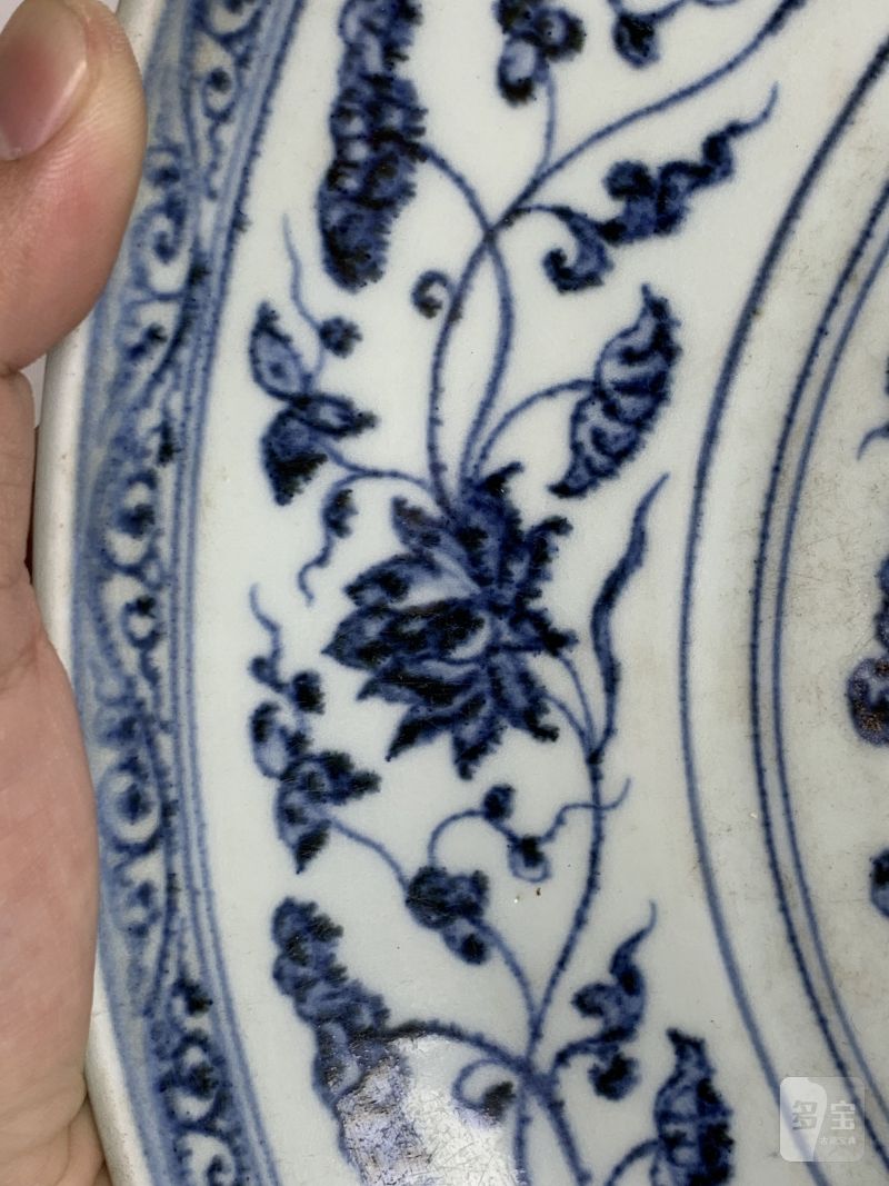 明 青花缠枝蕃莲纹盘 - 图7